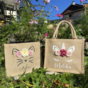 Sac jute 3D fleurs Taille S